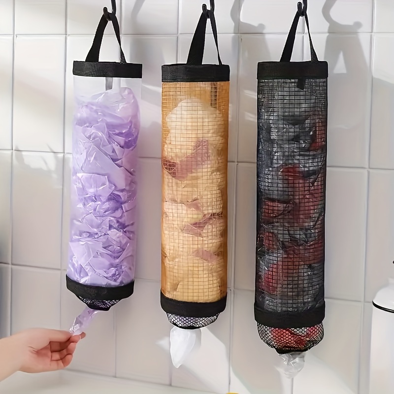 

2pcs Kitchen Mesh Grocery Bag Organizer - Breathable, Wall-mounted Storage Dispenser For Trash & Plastic Bags, Grocery Bag Holder