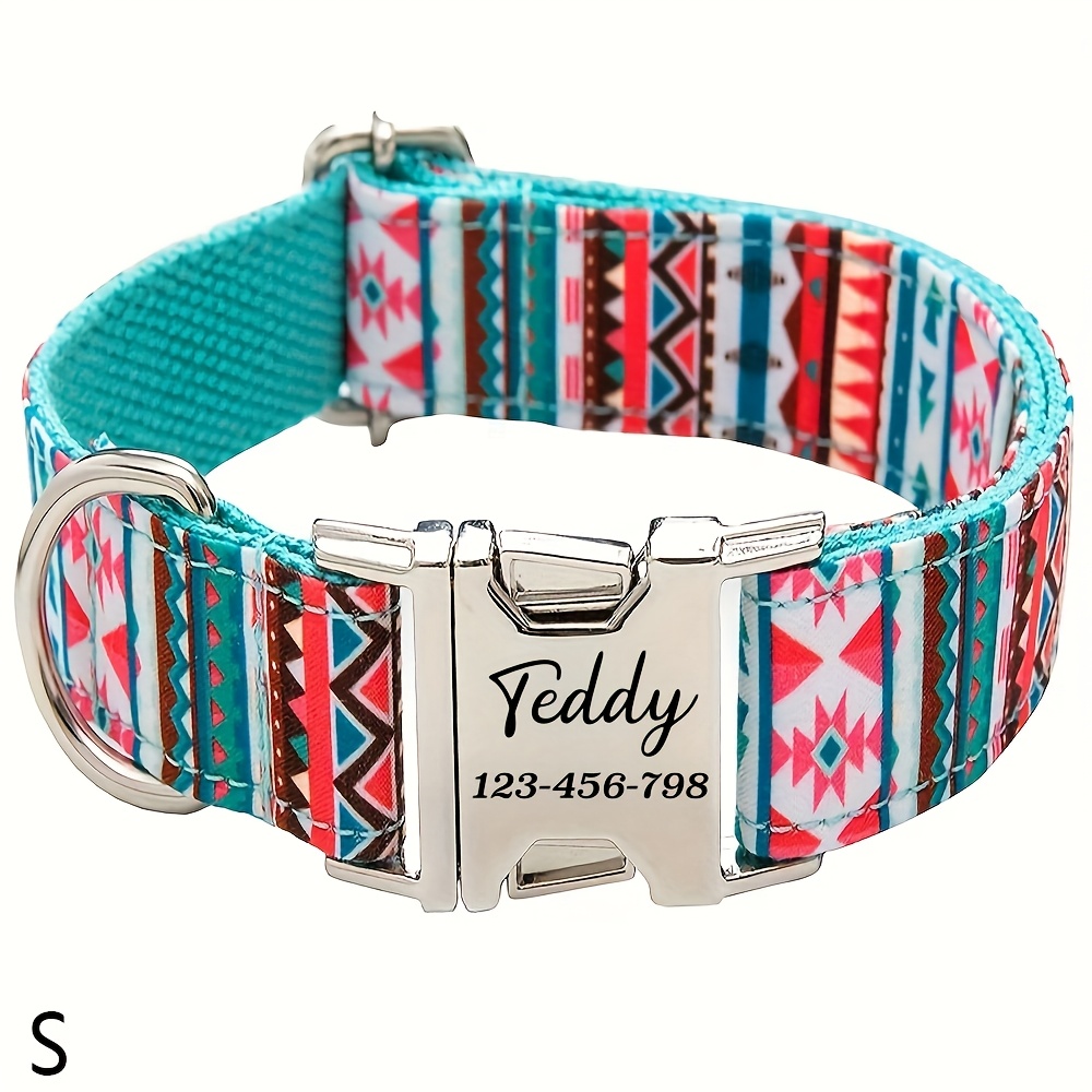 TEMU 1pc Collar para Perro Grabado Personalizado con Etiqueta de Identificación de y Número de Teléfono - Geométrico , Ajuste Ajustable para Pequeñas