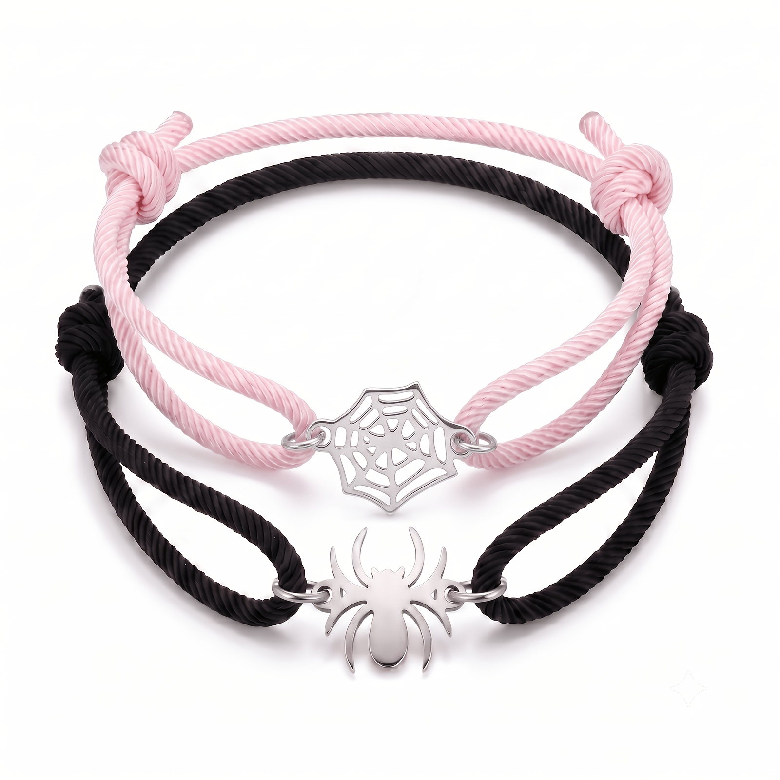 TEMU Ensemble de 2 bracelets de couple araignée et toile pour femmes et hommes, bracelets tressés réglables multicolores, breloques toile d'araignée