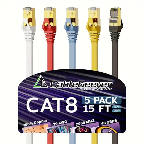 5pcs cat 8 ethernet cable 5pcs 1 3 5 15ft multi color 40 2000mhz high speed lan network cable gigabit patch cables professional rj45 flat internet cable for modem router pc ps5