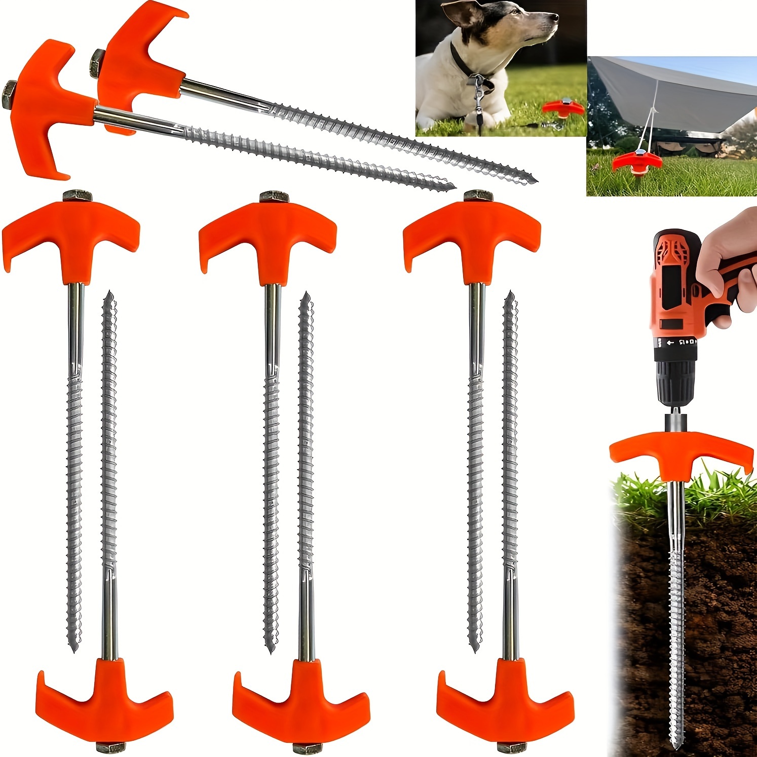 

8pcs 8-inch Tungsten Steel Tent Stakes - Heavy-duty Hex Pegs Drillable Ground Anchors With Hexagonal Head Design, Durable Studs For Camping, Canopies, Gardens & Grasslands, Glow-in-the-dark Features