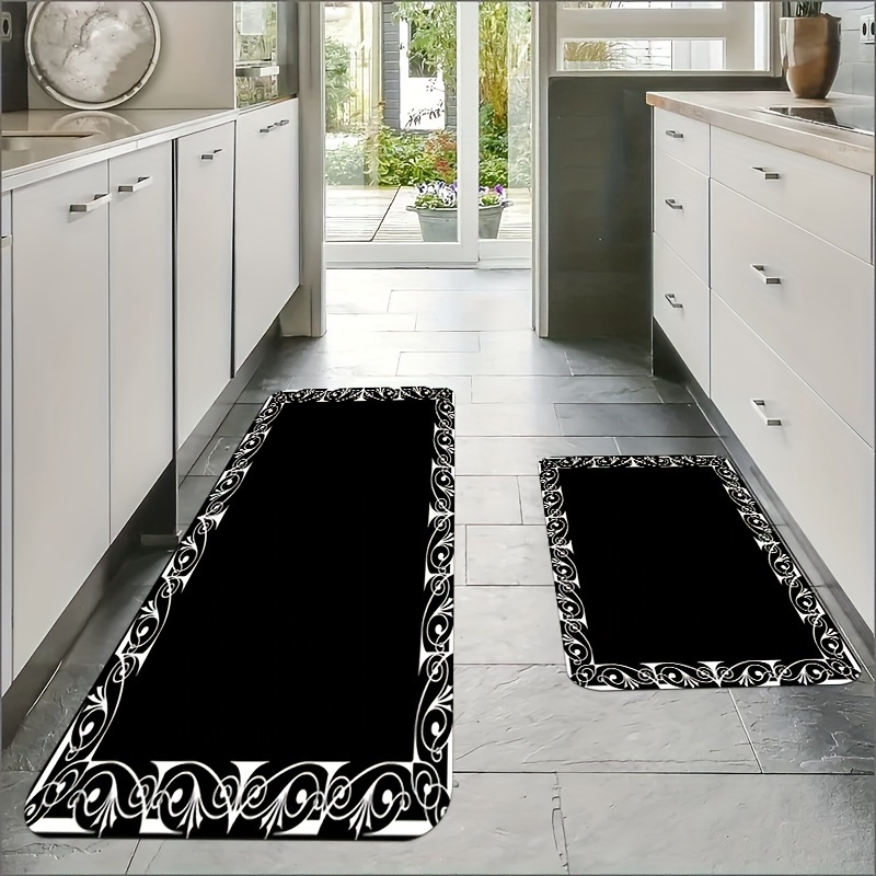 

Jitipc Thick 1.1cm Black Kitchen Mat With Decorative Border, Machine Washable, Non-slip, Suitable For Kitchen, Living Room, Bathroom, Laundry Room, And Corridor