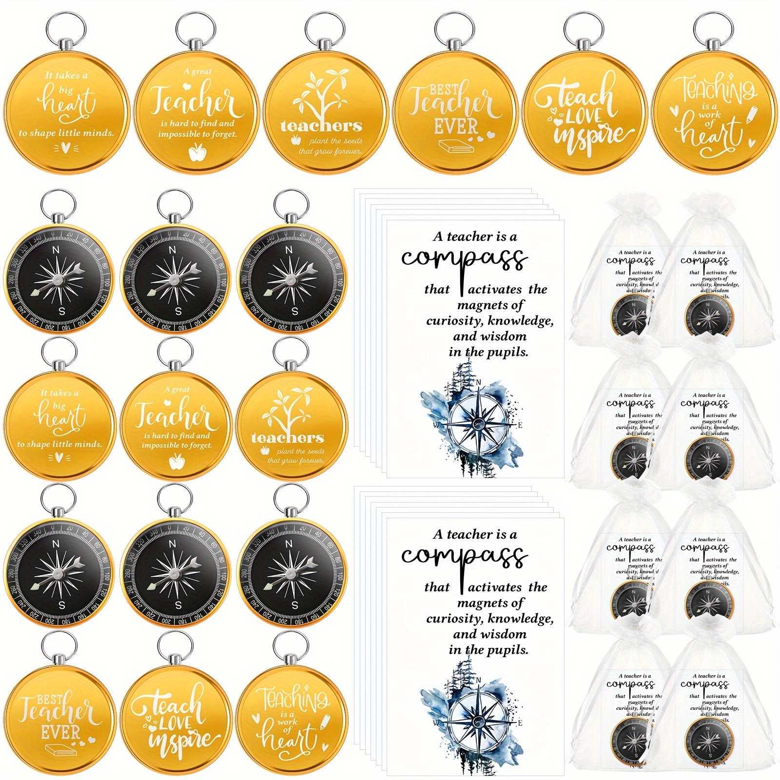 

30 Sets Teacher Gifts Inspirational Compass Teacher's Day Appreciation Gifts Motivational Compasses Graduation Supplies End Of School Year Gift Back To School Students Teacher Gifts