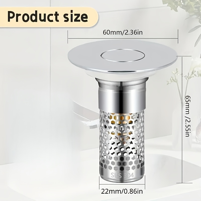 TEMU Bac de récupération de cheveux pour lavabo de salle de bain, filtre de drain de lavabo pop-up avec panier filtrant amovible en acier inoxydable,