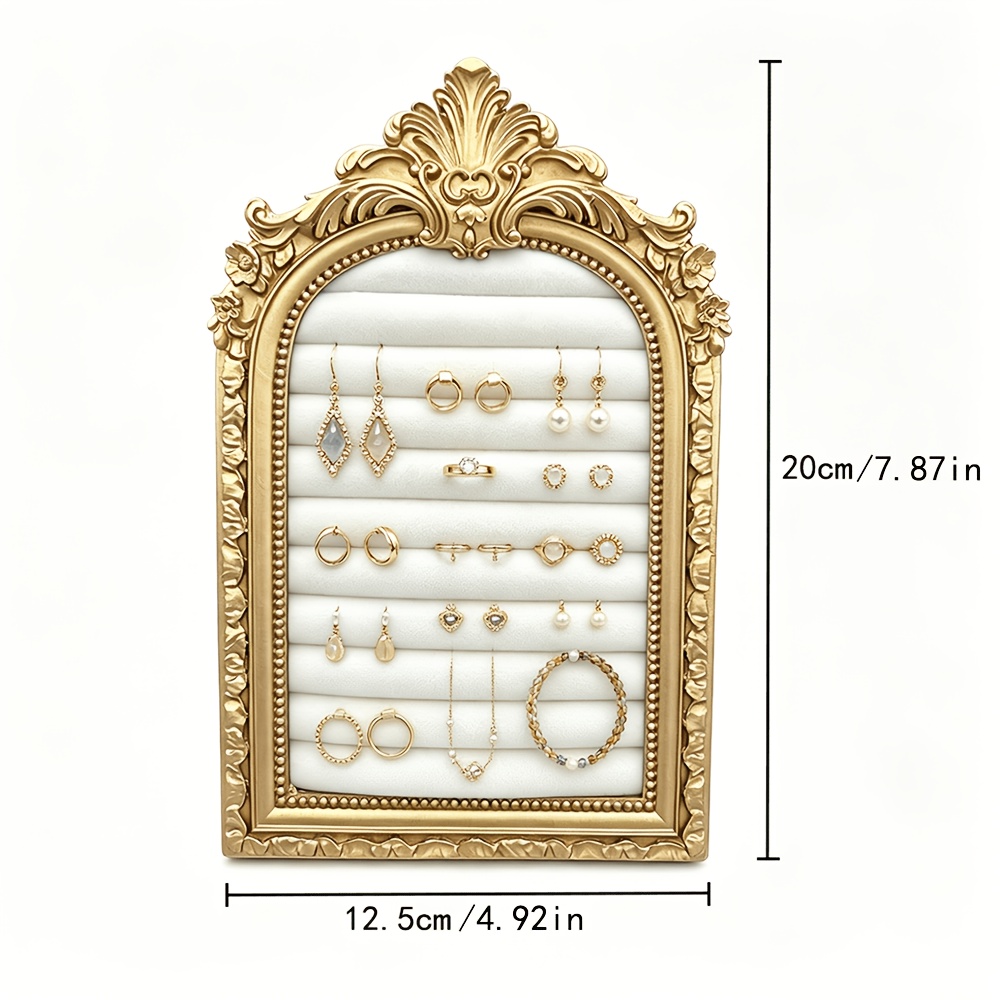 TEMU Présentoir à bijoux avec cadre sculpté vintage de style européen, support mural vertical pour boucles d'oreilles et clous d'oreille en flanelle,