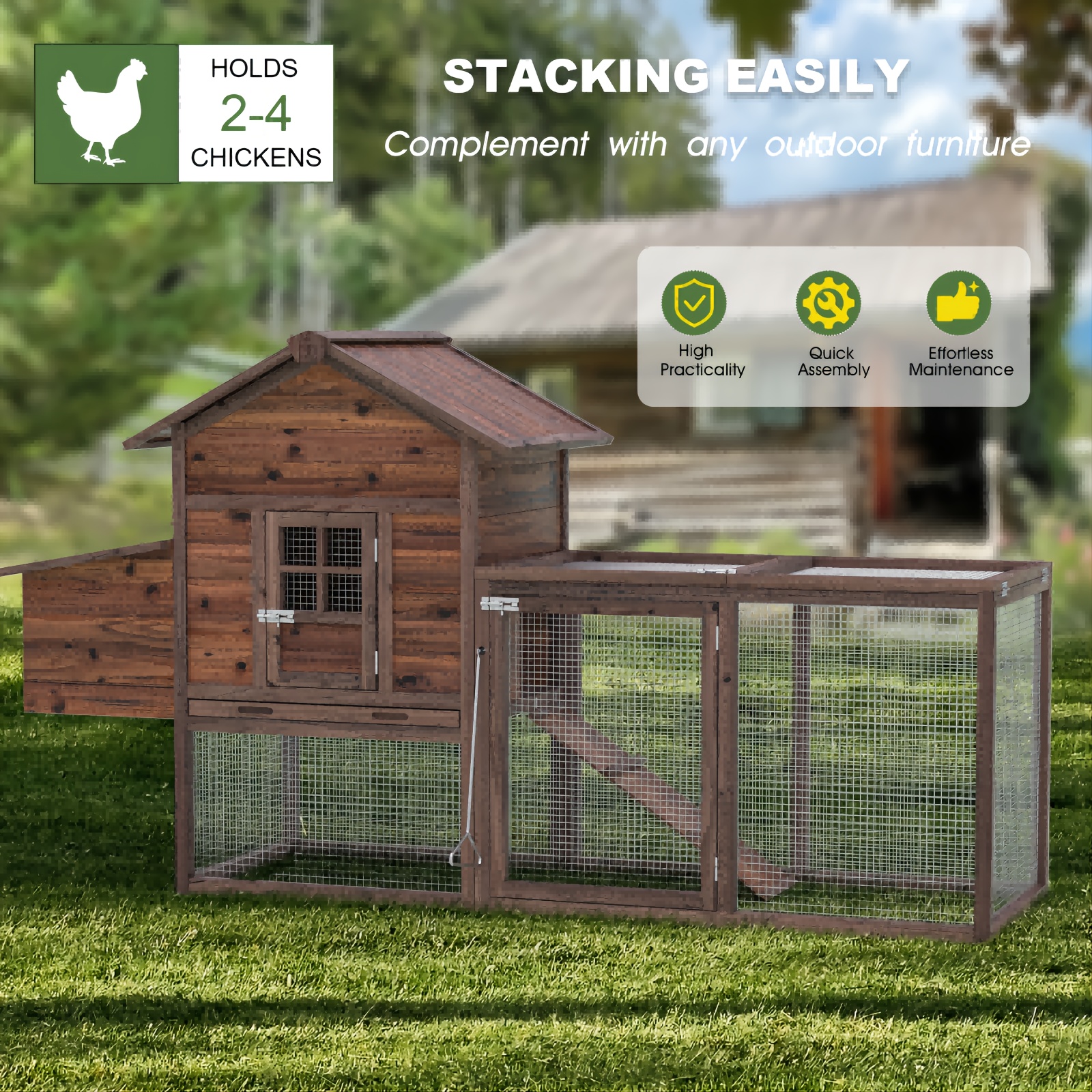 

Wooden Chicken Coops Cages Poultry Pet House Large 2 Tiers W/egg Box Run Garden Backyard Cage Indoor And Outdoor Use