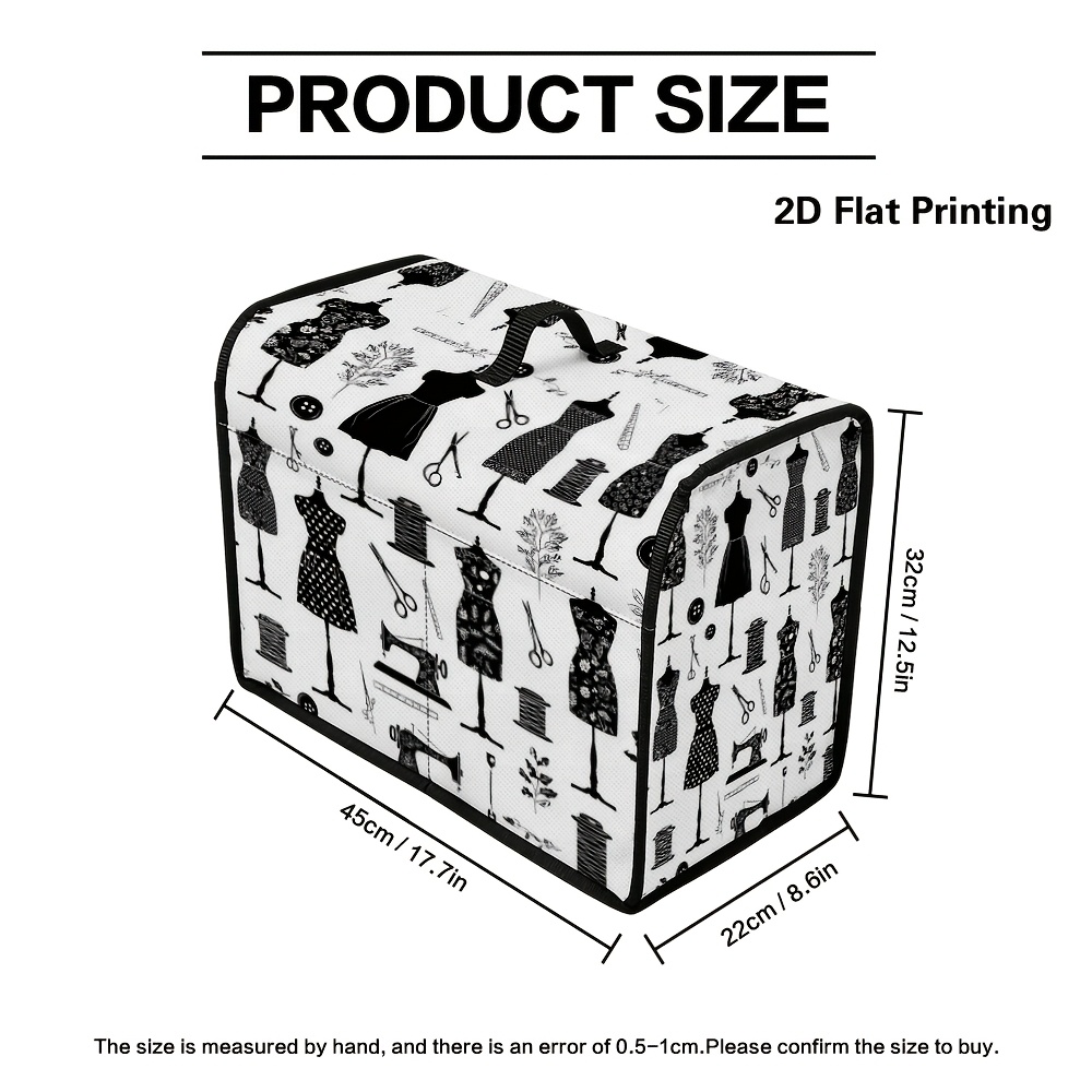 TEMU 1pc 2d Flat Sewing Tools Dress Mannequins Vintage Style Printed Sewing Machine Protective Cover With Carry Handle & Side Organizer Pockets,