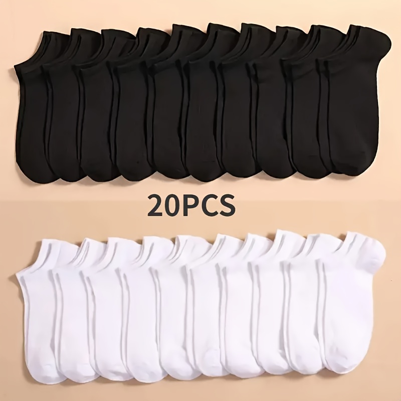 

10 Or 20 Pairs Of Men's Solid Color Low-cut Socks, Comfy And Breathable Socks For Daily Wearing