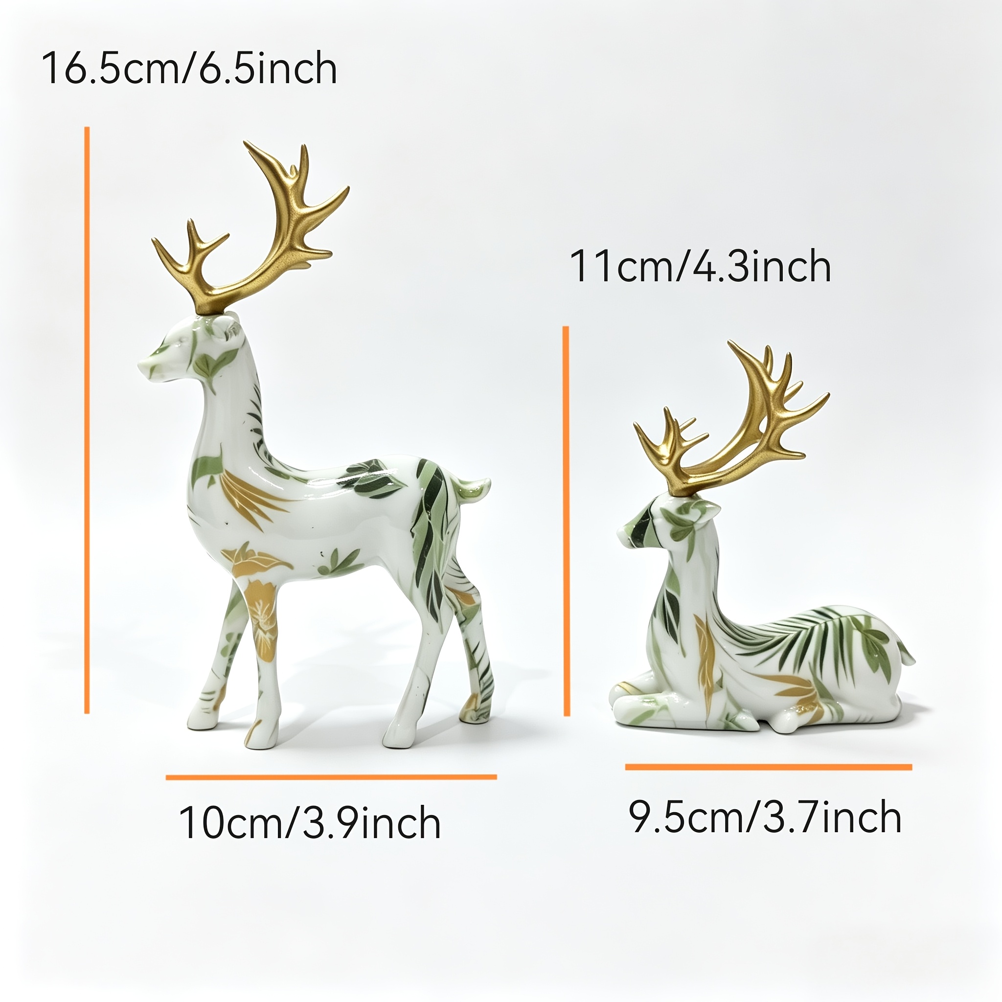 TEMU 2pcs Set Christmas Pattern Reindeer With Resin Ornaments, Standing And Lying , Christmas Decor Ornaments, Living Room Cabinet Shelf Desktop