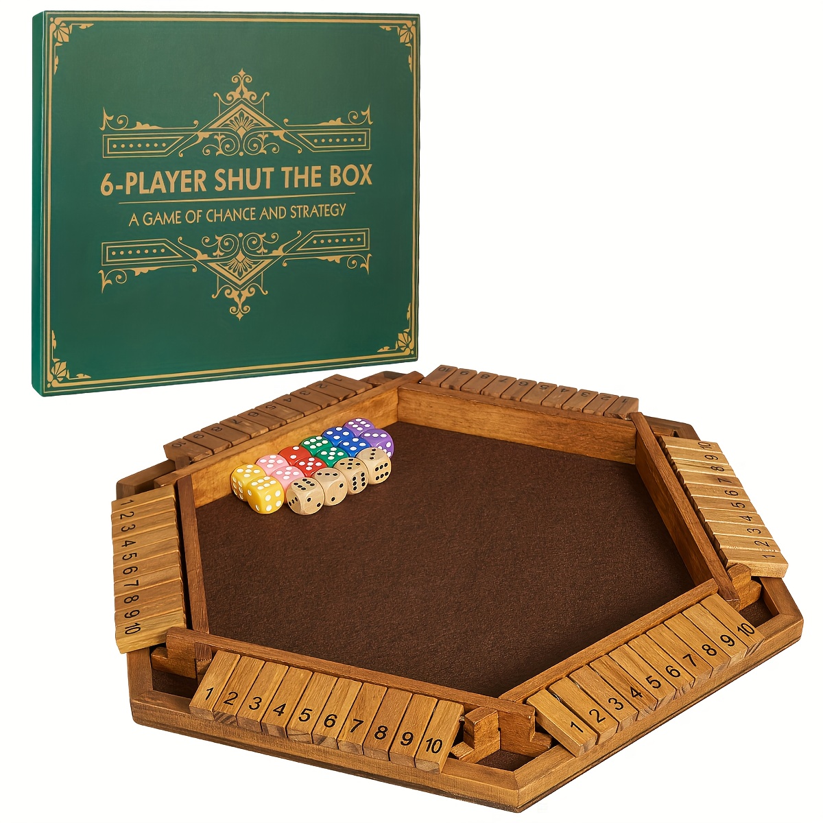 Hut The Box Game For 6 Players With 12+4 Dice - 6-sided Wooden Board Math Number Games, Kids' Learning And Educational Toys, Ideal Halloween And Christmas Gifts For Family Boys Girls