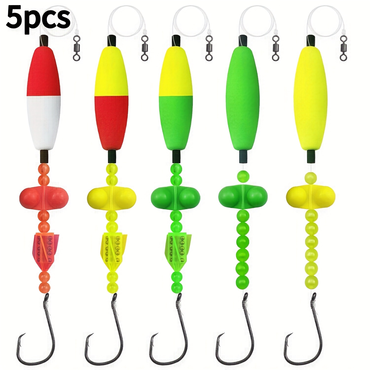 E-shop 5er-Set Wels Rig mit Rassel-Float-System & robusten Haken - Lebendige gemischte Farben (Rot, Gelb, Grün, Orange) - Hochbelastbare
