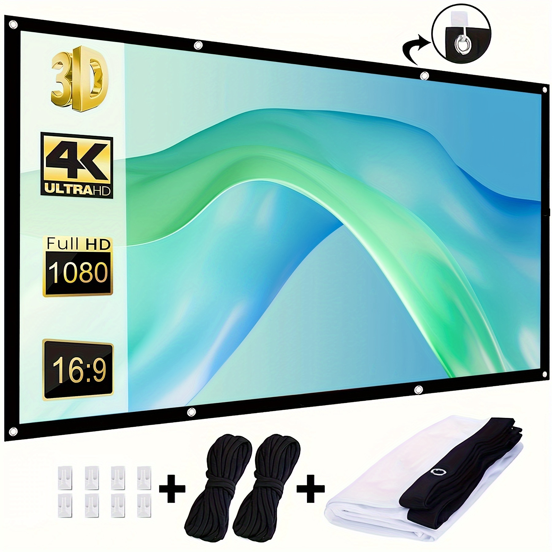 

120-inch 4k Projector Screen, Movie Projection Screen 16:9 Foldable, Washable, Portable Anti-wrinkle Indoor And Outdoor Double-sided Projection Screen, Suitable For Home, Party, Office, Classroom