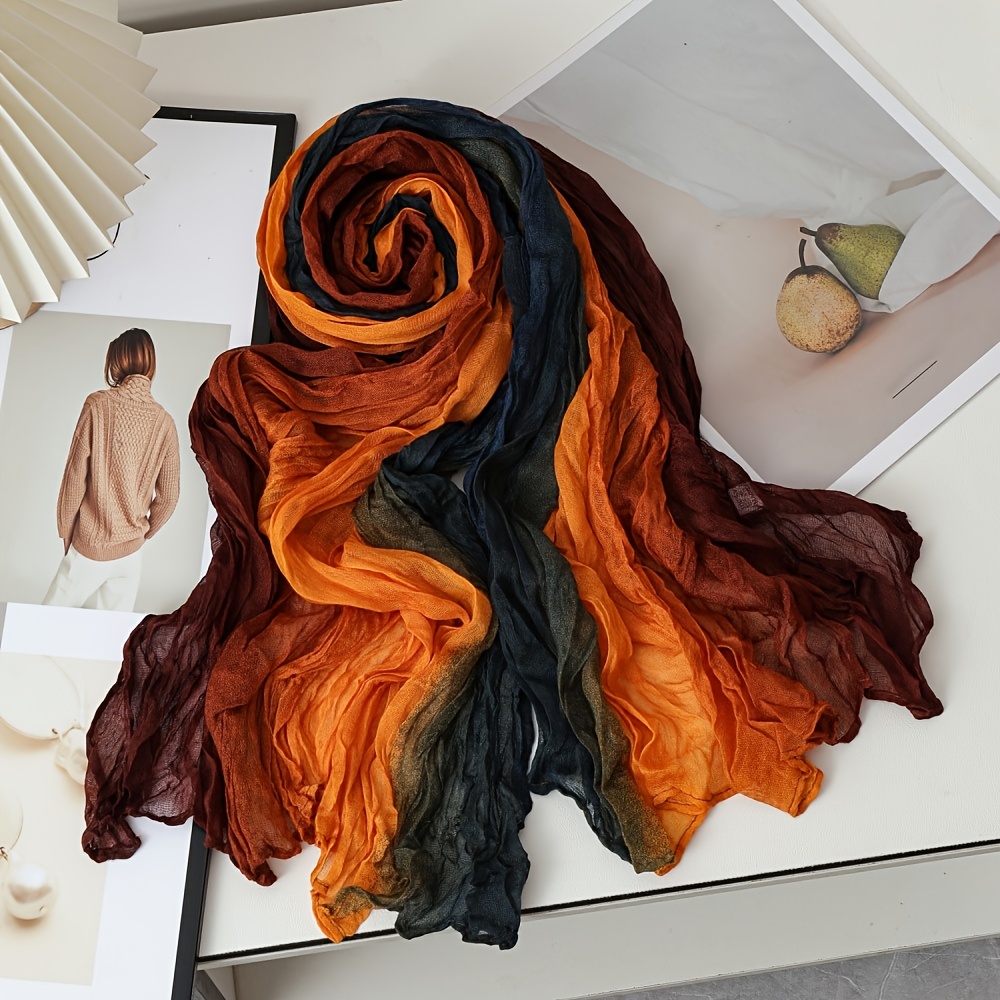 TEMU 1/4pcs Color-block Gradient Crushed Thin Warm Scarf Table Runner Napkin - Gradient Color-block Warm Scarf Retro All-match Thin Women's Long