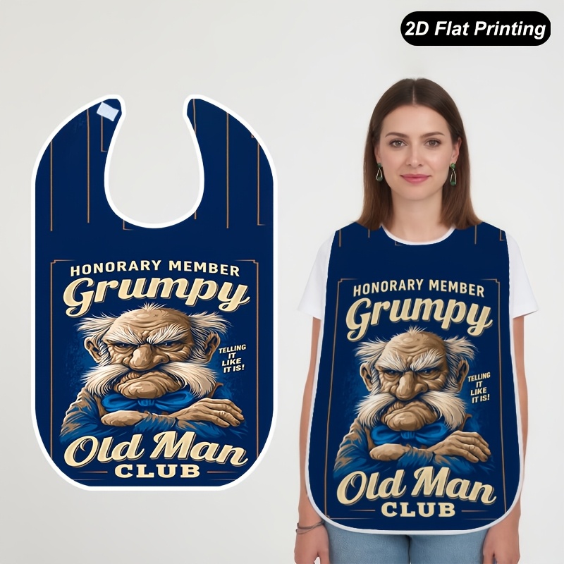 TEMU 1pc 2d Flat Old For Printed Bibs Fashionable Adult And Elderly For , Tableware Elements, Fun Pattern, Stylish Bib, Easy To Grab, Lightweight And