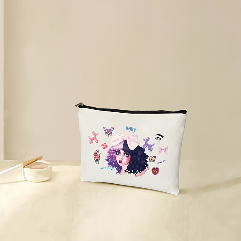 

Chic Music-inspired Canvas Makeup Bag - Waterproof, Portable Cosmetic Pouch With Zipper Closure - Perfect Travel Organizer & Gift For Music Lovers