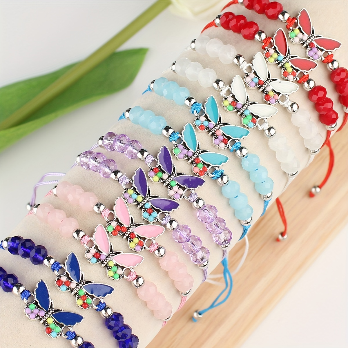 

12pcs Butterfly Charm Bracelet Set - Handcrafted, Colorful Beaded Friendship & Couple's Bracelets For Casual Attire