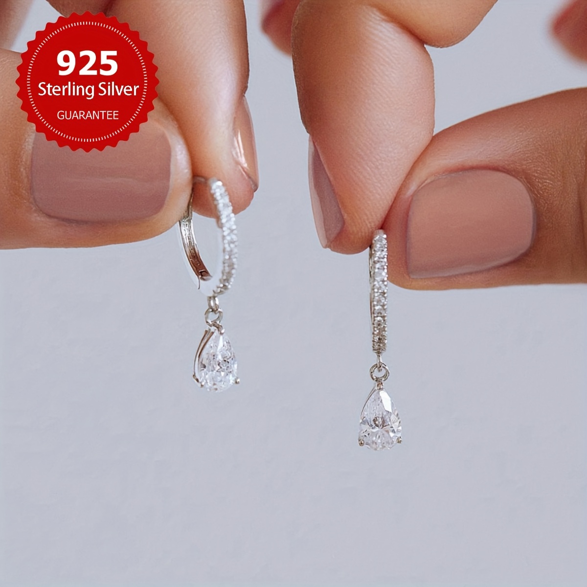 925 Sterling Silver Drop Earrings with Sparkling Cubic Zirconia