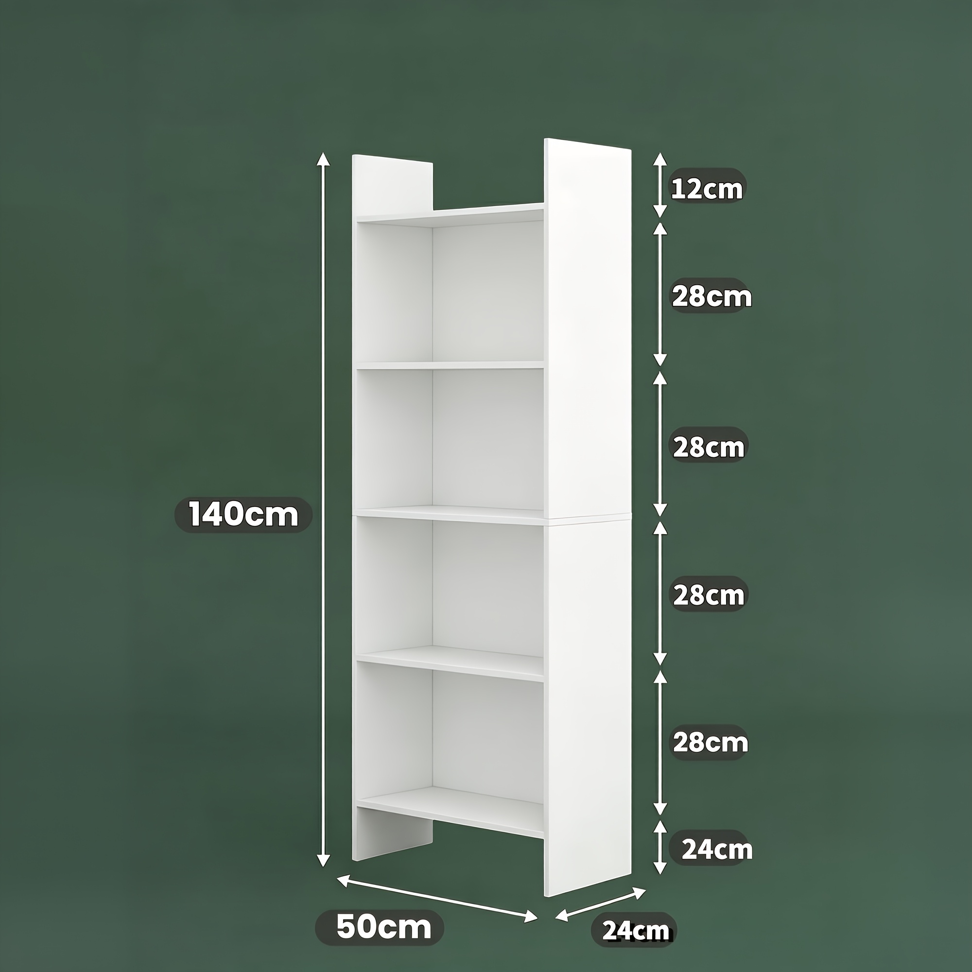 Image of 5-shelf White Upright Bookcase, Open Storage Compartments, Side Anti-fall Guards, Anti-tip Design, Suitable For Living Rooms, Studies And Offices, Storage Unit, Modern Minimalist