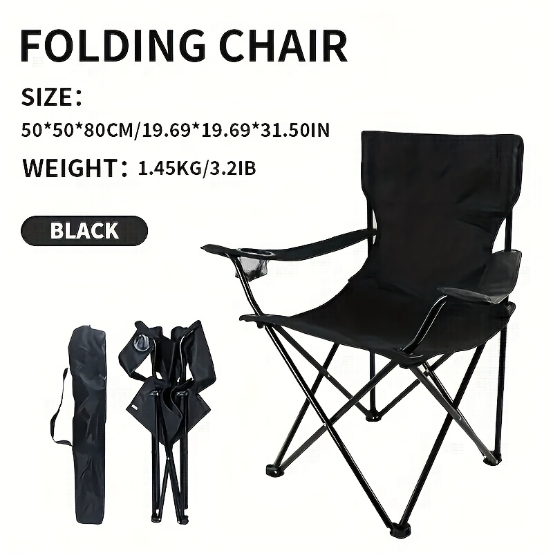 

1pc Portable Folding Camping Chair With Cup Holder, Heavy-duty Outdoor Chair For Beach And Fishing, 331 Carrying Capacity