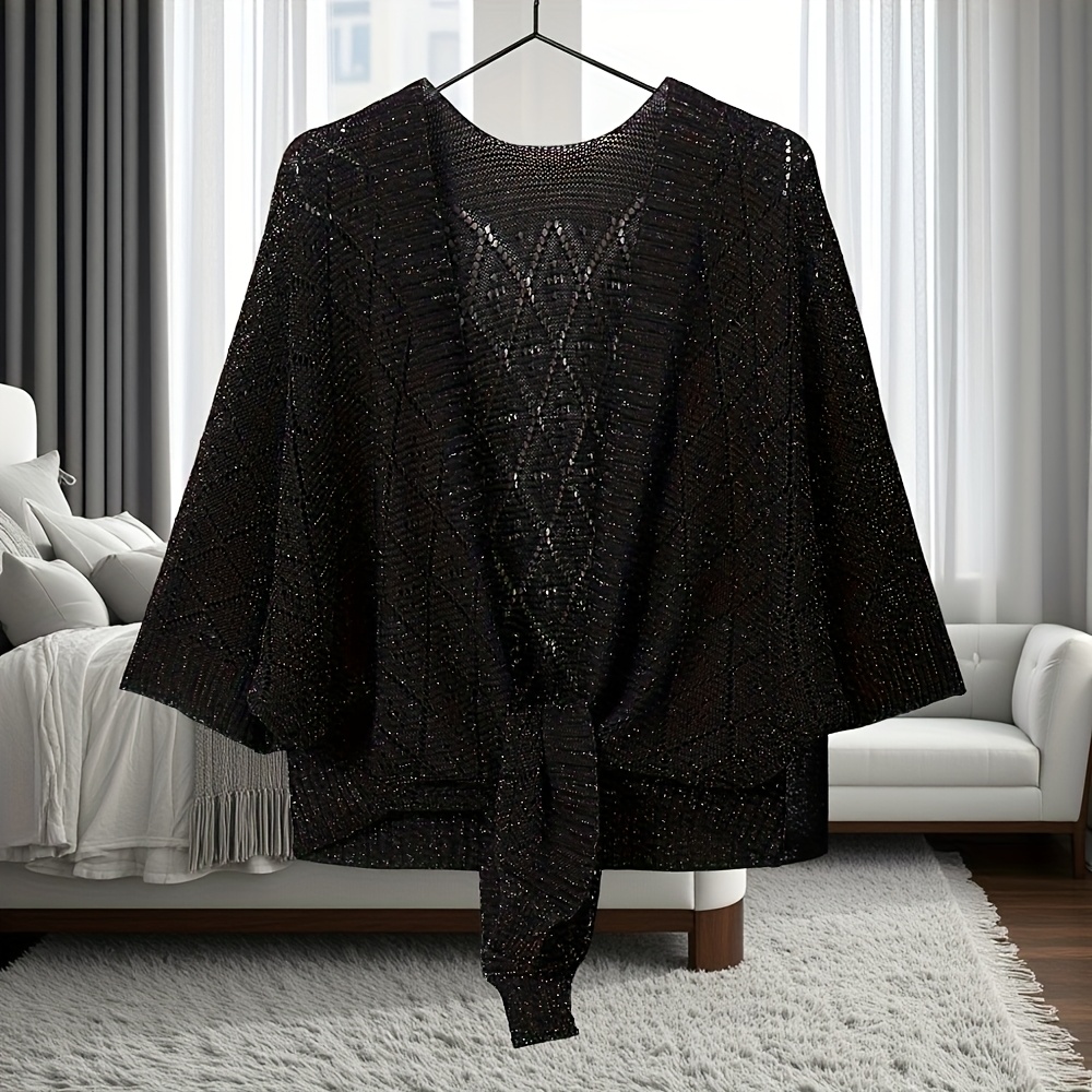 TEMU 1pc Bohemian-style Cardigan With Hollow-out Patterns And Bat Sleeves. . For Casual Bohemian Style, Perfect For Beachwear Or Daily Life