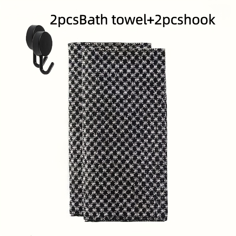 TEMU 4pcs Set (2pcs Powerful Exfoliating Back Scrub Towels And 2pcs Hooks), Long And Stretchable Body Exfoliator With Handle, Deep Cleaning To Dead