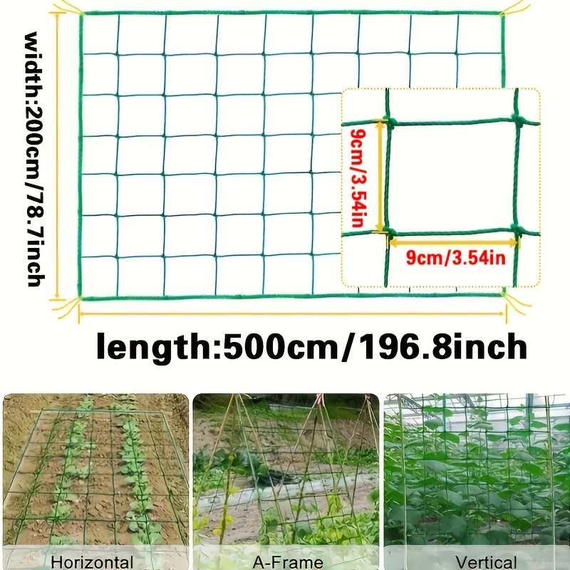TEMU Filet de jardinage pour plantes grimpantes en de 9 cm, 200 cm * 500 cm / 78,7 pouces * 196,8 pouces, filet de support pour plantes grimpantes en