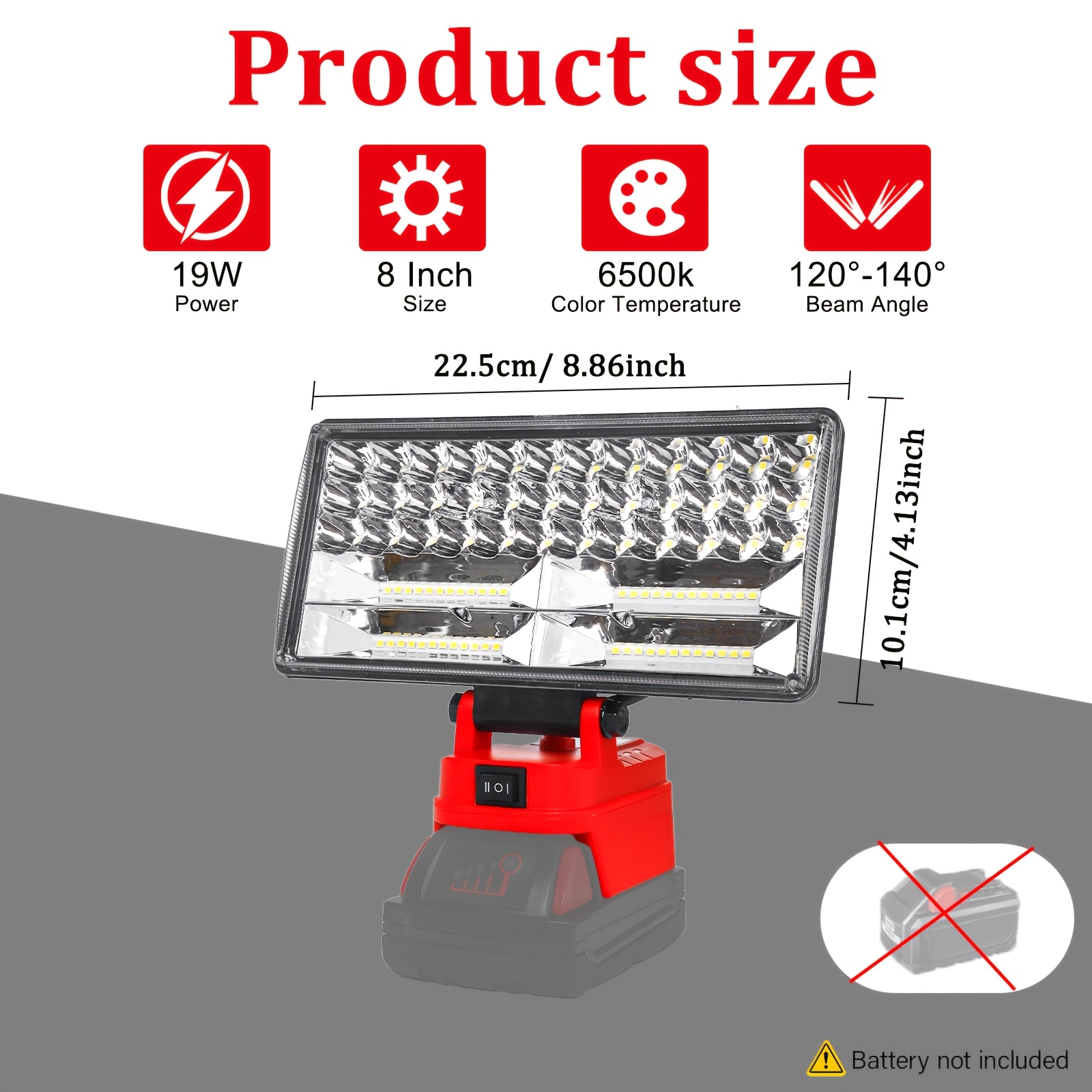 TEMU Portable Cordless Led Work Light With Adjustable Height, Dual Usb Charging Ports, Dual Brightness Flood Beam, Compatible With 18v Battery, 4/5/8