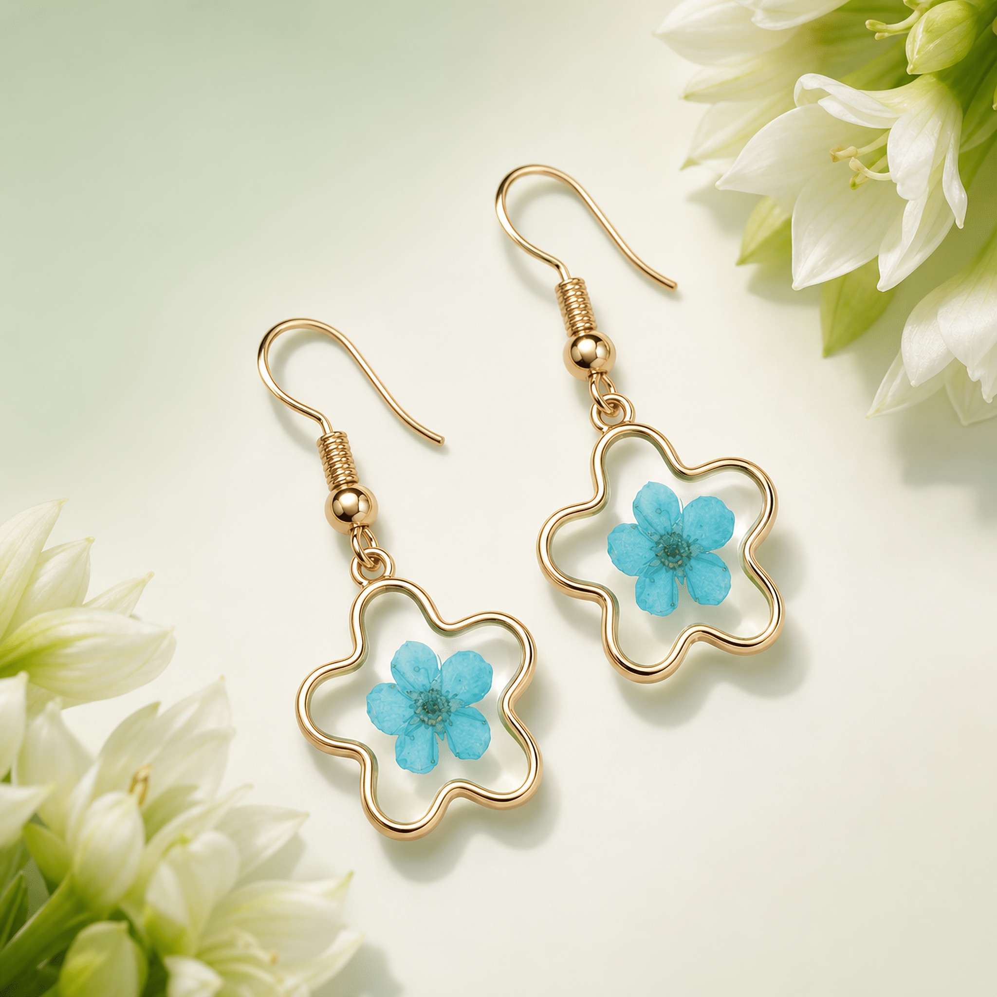 Women's Irregular Dried Flower Earrings, Forest-Inspired Design
