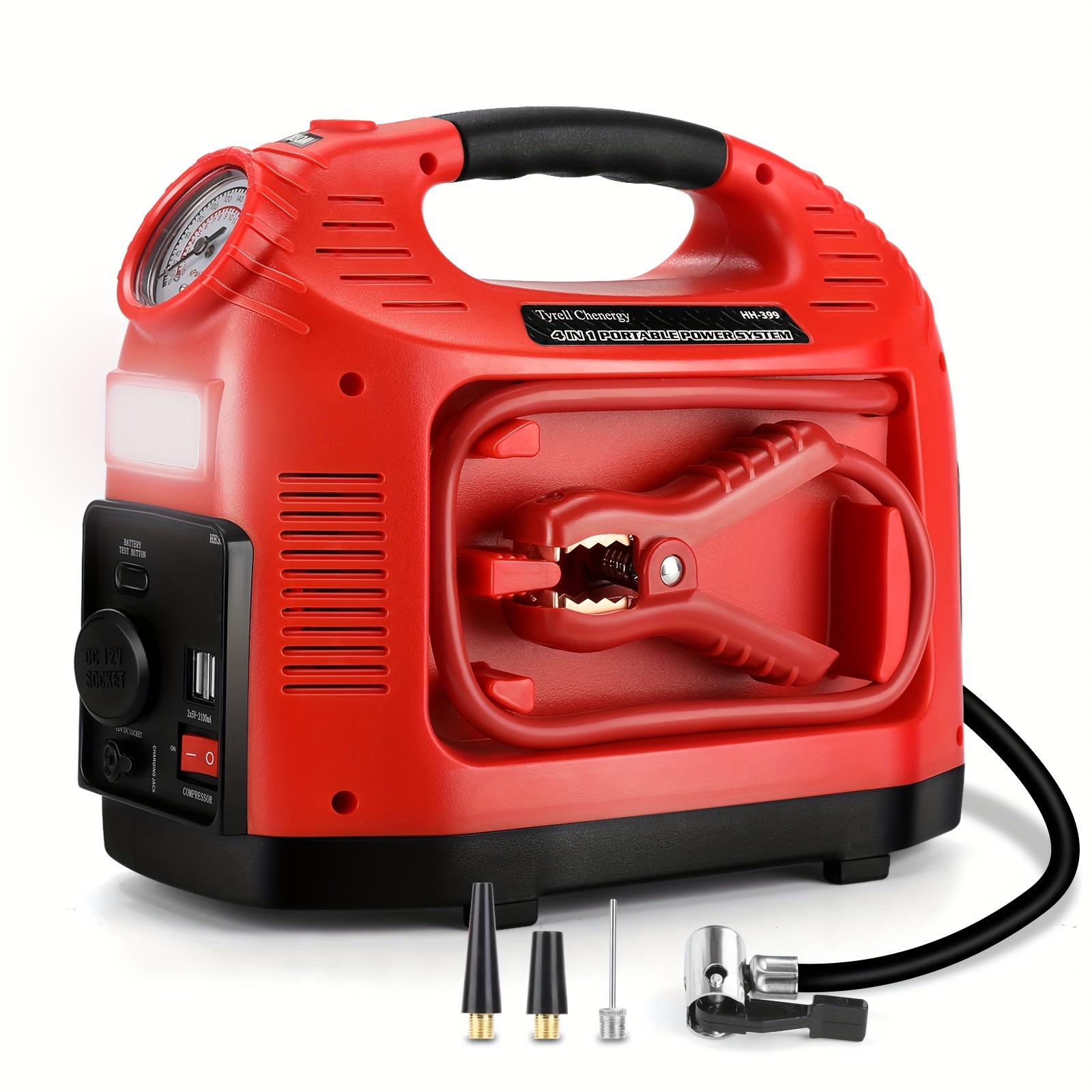 

4-in-1 With 260 Psi Air Compressor, 900a Battery Pack For Up To 6.0l Gas Or 3.0l Diesel Engine, Portable Battery Jump Box With Jumper Cable, Dc Usb Fast Charge, Led Light