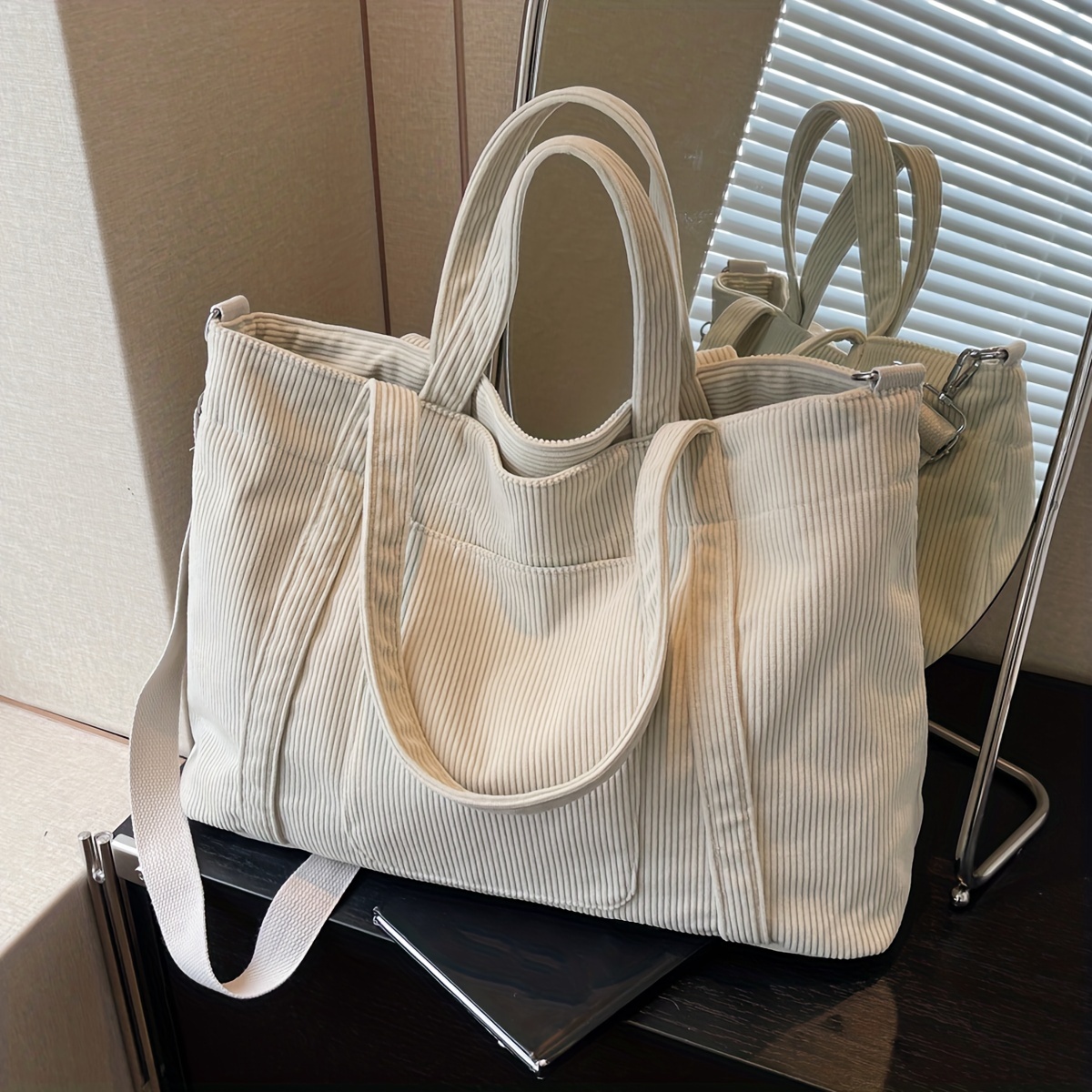 Image of Autumn And Winter New Style And Casual Solid Color Corduroy Tote Bag, High Quality, Large Capacity, Practical Multi-functional Messenger Bag, Small Design Sense Daily
