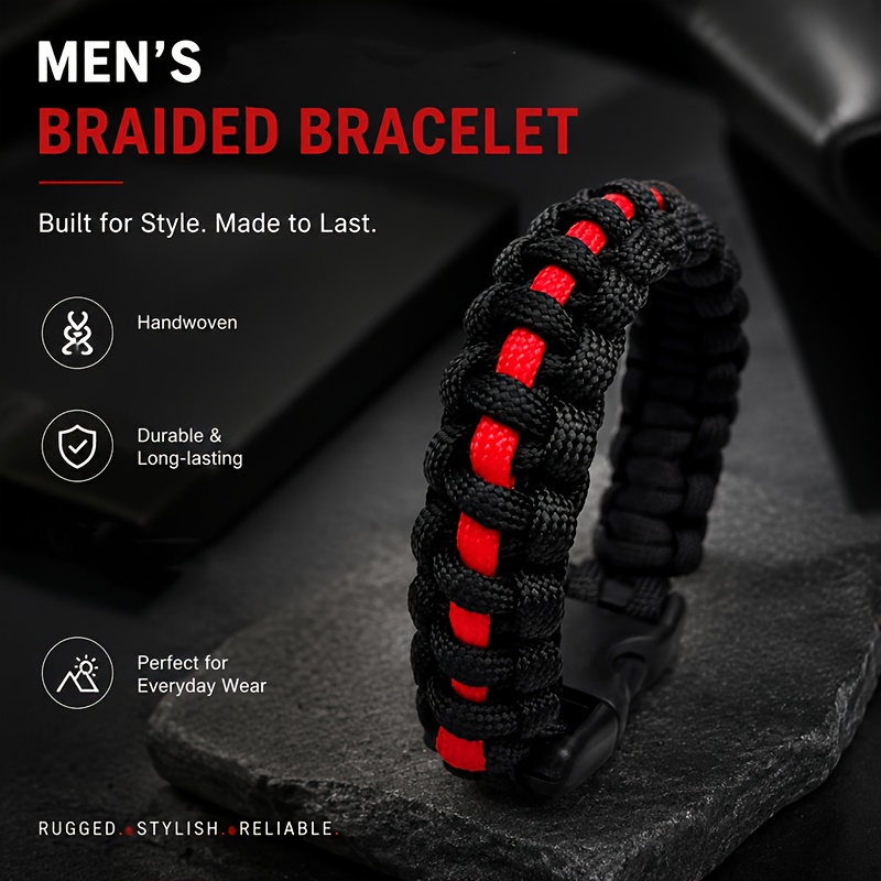 TEMU Pulsera Premium Tejida a , Brazalete Codificado para Hombre con Hebilla, Pulsera Duradera Tejida a con Diseño Naranja Negro Verde, Portátil para