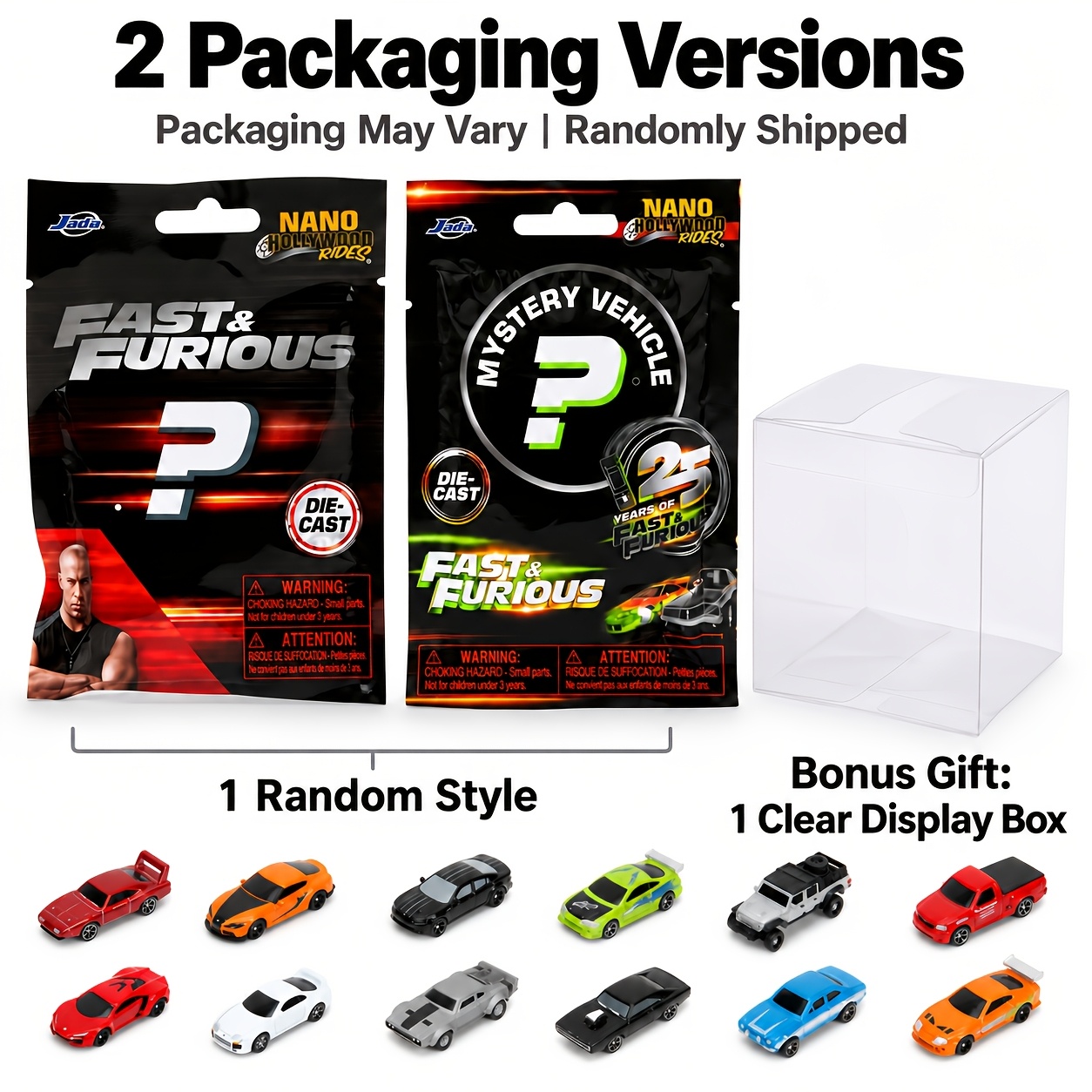 TEMU Jada Toys Fast & Nano Hollywood Rides Die-Cast Mini Car Collection, Modèle de véhicule de style aléatoire avec boîte d' transparente gratuite,