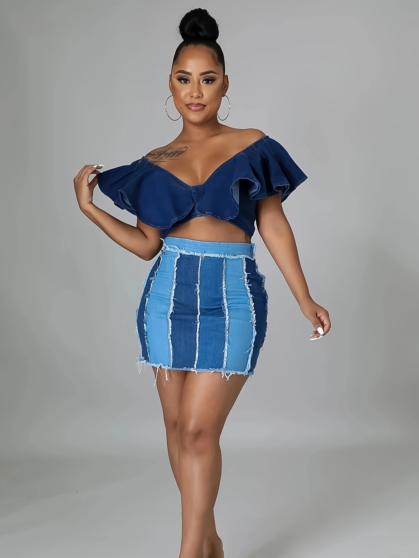 gonna jeans a blocchi cuciture grezze gonna jeans Temu Italy