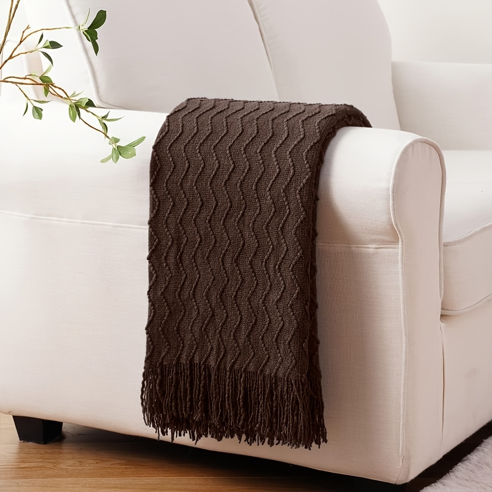 Wavy Fringed Throw Blanket, Boho Textured Decorative Blanket For Couch Sofa Bed