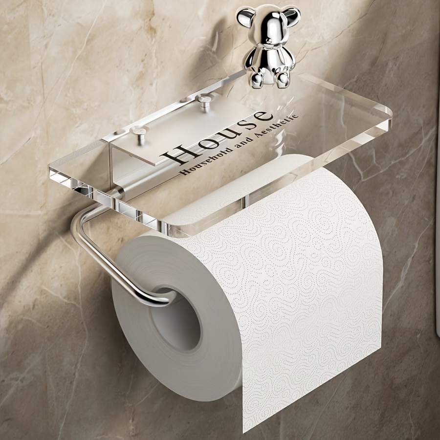 

1pc Acrylic Bathroom Storage Rack - No-drill, Self-adhesive Toilet Paper Holder With Tissue Dispenser For Easy Access