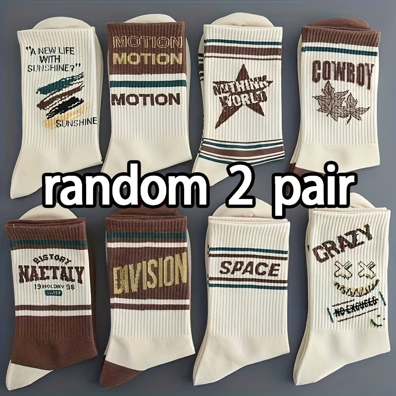 TEMU /1 Pair Random Trendy Men's Mid-tube Socks Maple Leaf Pattern Retro Socks Versatile Fashion Additions Suitable For Daily Use
