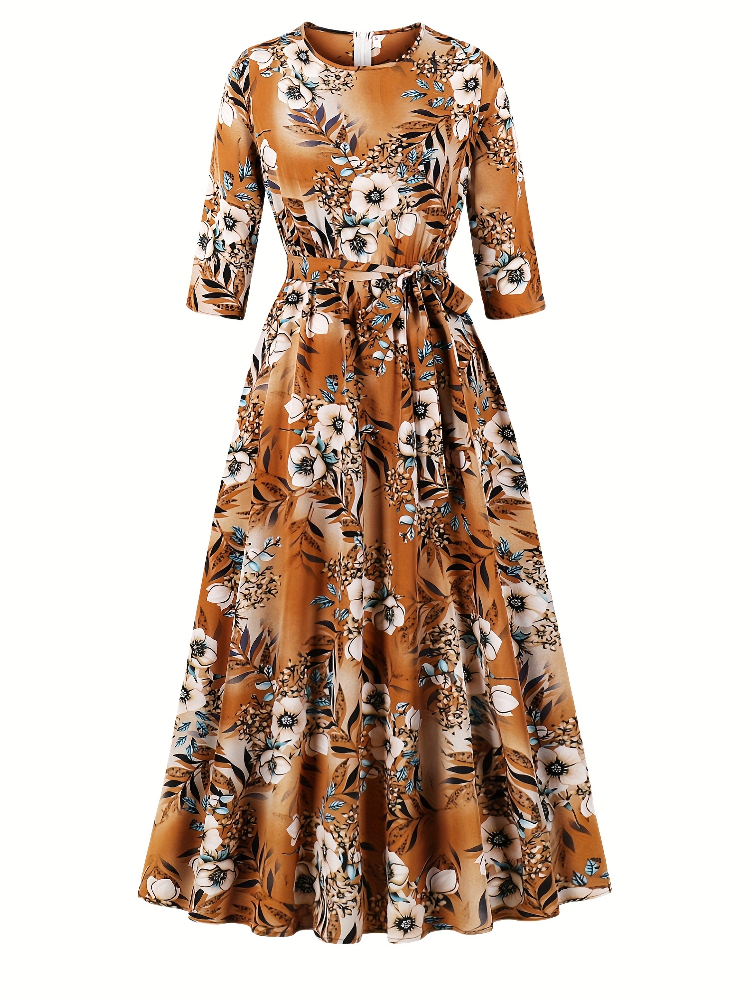 womens elegant a line party dress floral print long sleeve - Temu United  Arab Emirates