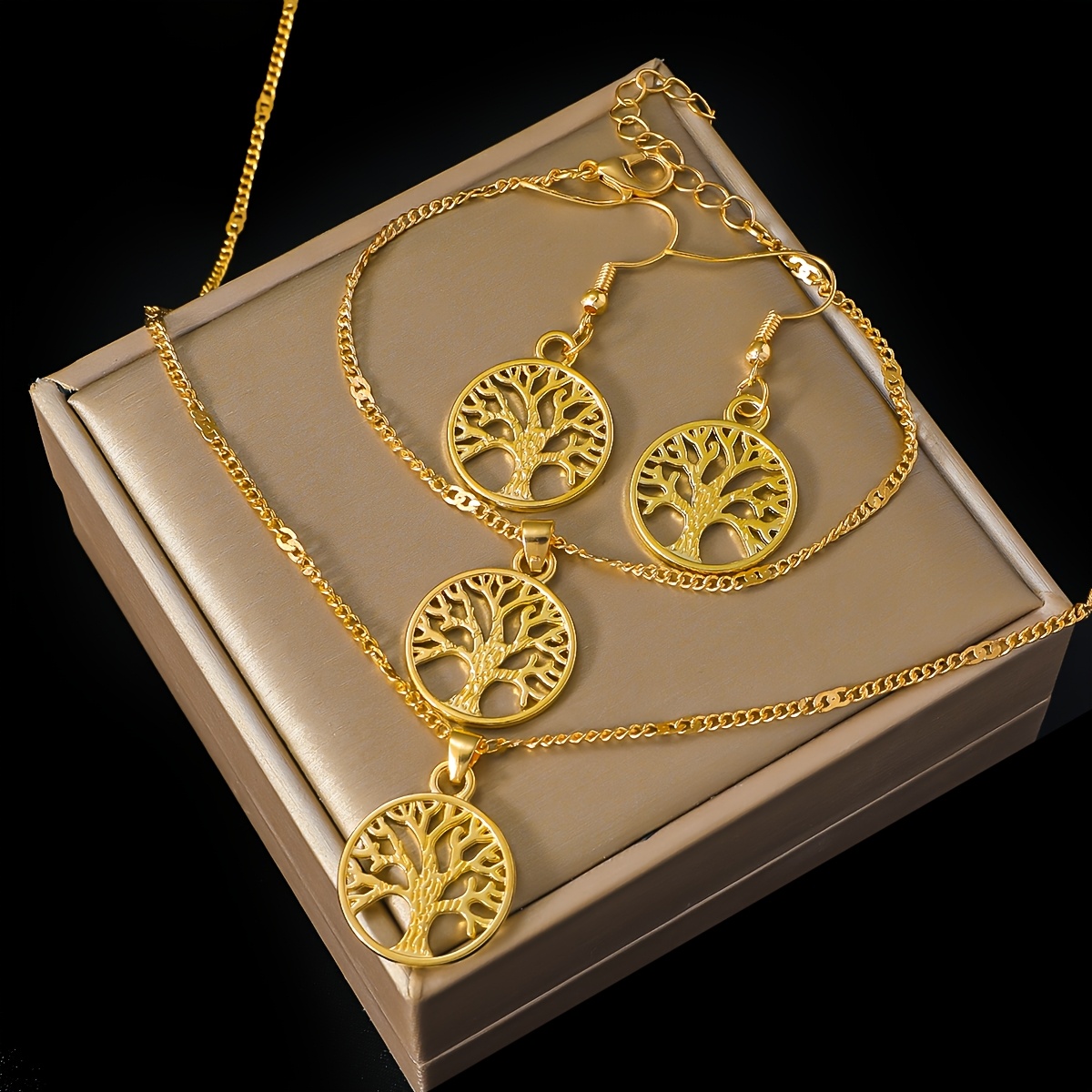 TEMU 4pcs Women's Bohemian Jewelry Set, , Tree Of Life, Starfish, Heart Pendant Necklace, Bracelet, Stud Earrings,1pc Necklace, 1pc Bracelet, 2pcs