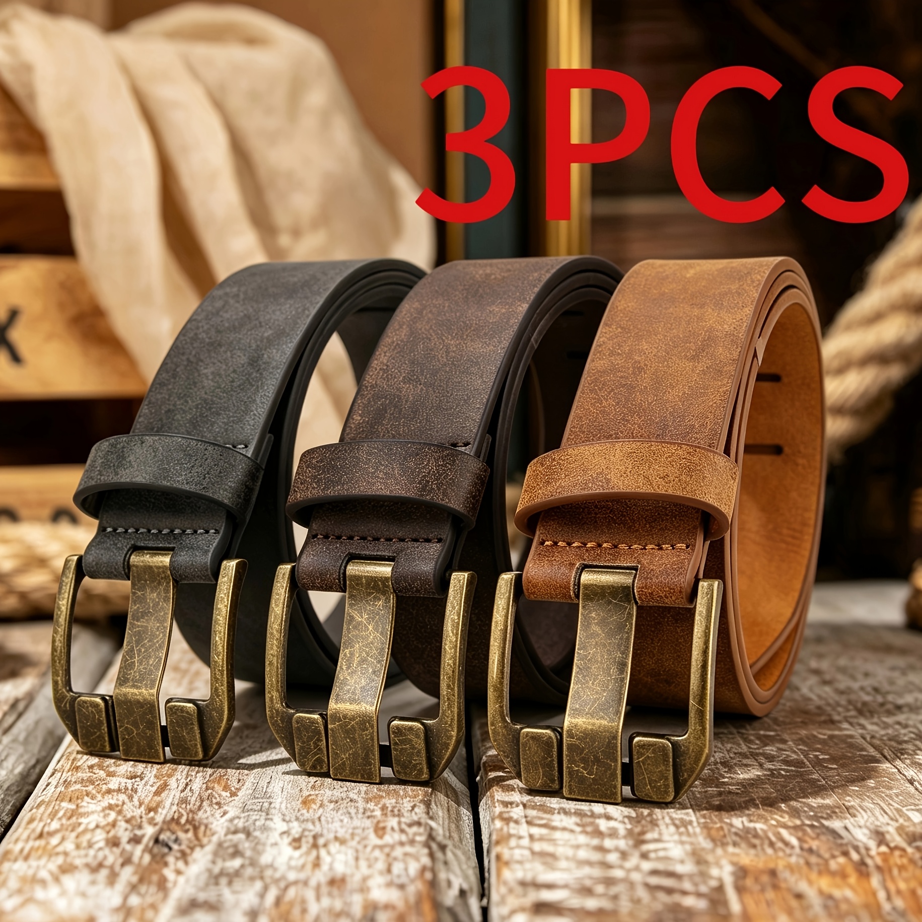 TEMU Confezione da 3 cinture da - Stile casual multifunzionale per , elegante stile western cowboy, fibbia larga in resistente, facile da indossare,