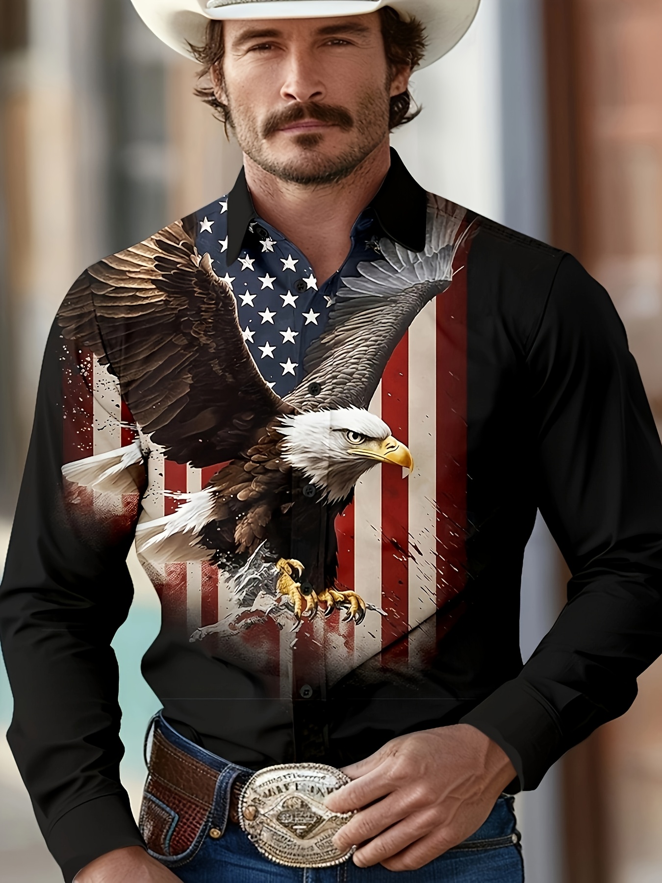 mens american flag print long sleeve shirt season Temu United