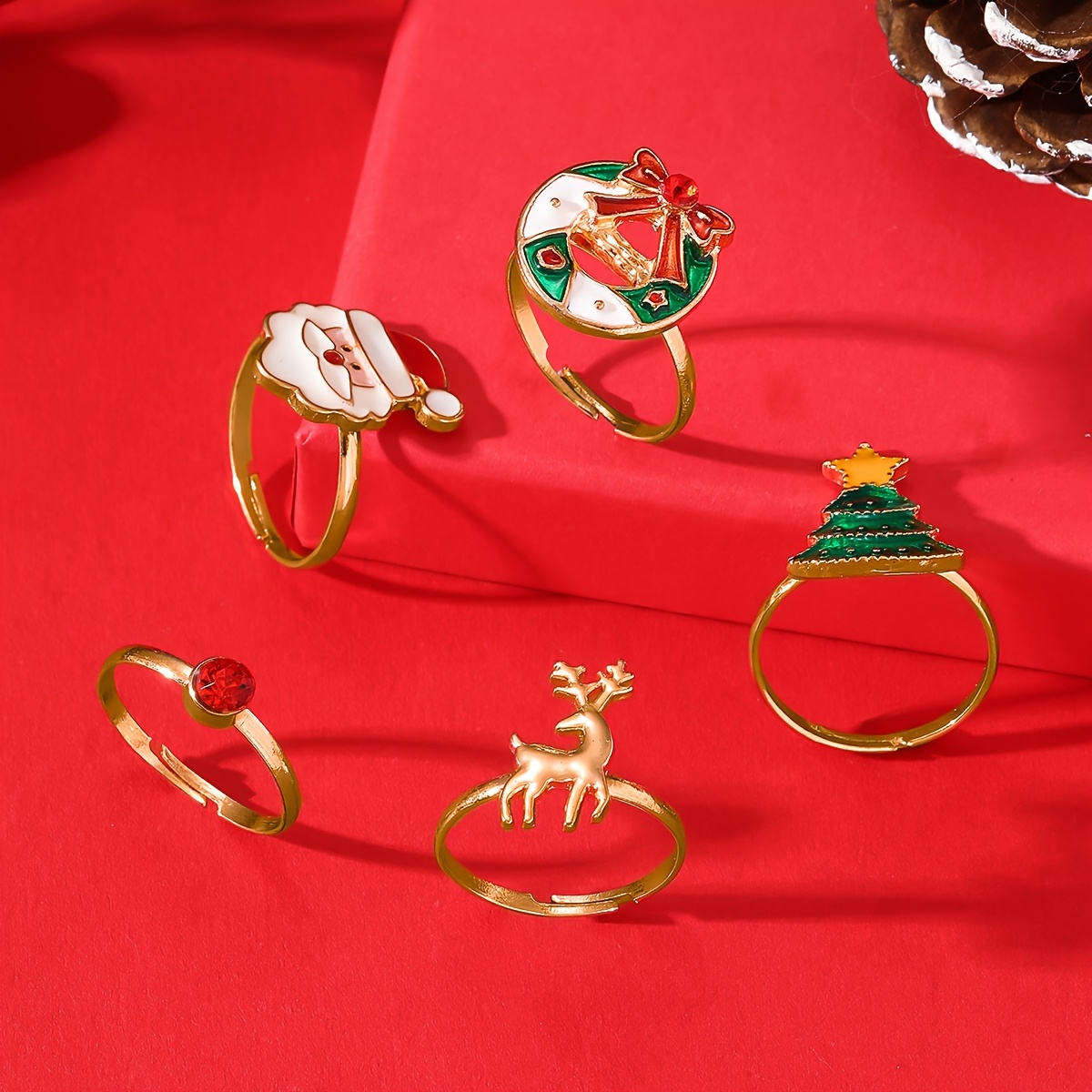 5pc Christmas Elk Ring Set, Retro Style