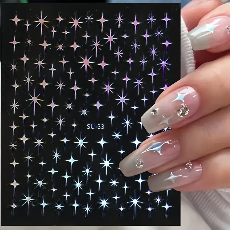 New Nail Stickers Easy Style Sparkling Four-pointed Star Fairy Nails 3d Adhesive Backing
