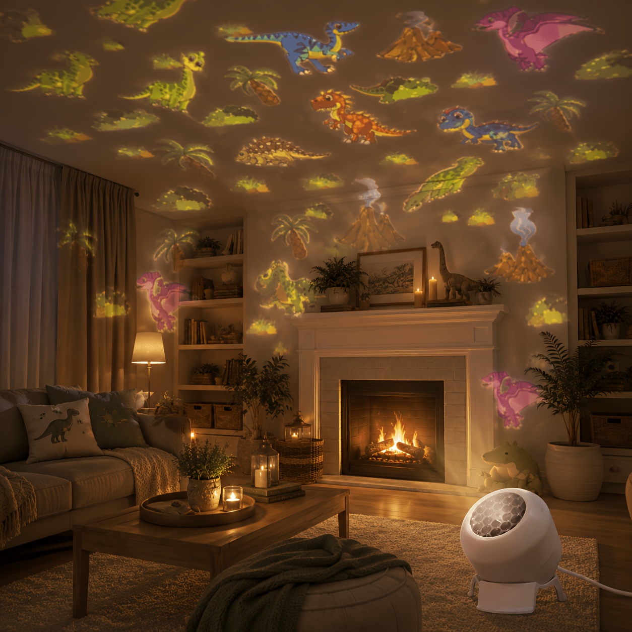 Dinosaur Themed Dynamic Projection Lamp, Dinosaur Forest Elements, USB Plug In, 360° Rotation for Dreamy Light Effects, Soft Light, Applicable to Bedroom, Living Room, Birthday Parties, an Excellent Gift