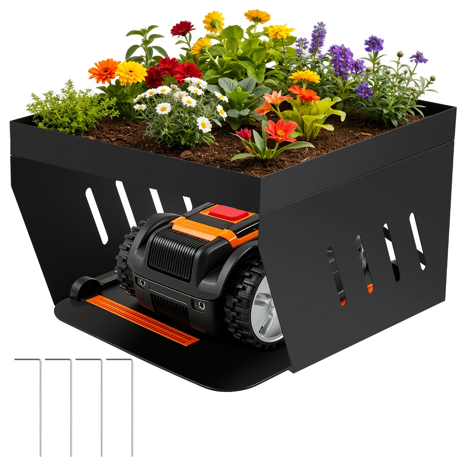 Image of 70 X 60 X 42 Cm Robotic Lawnmower Shelter, A Sturdy Shelter Designed Specifically For Robotic Lawnmowers, Featuring Roof, A Drainage System, And 4 Ground Anchors, Black