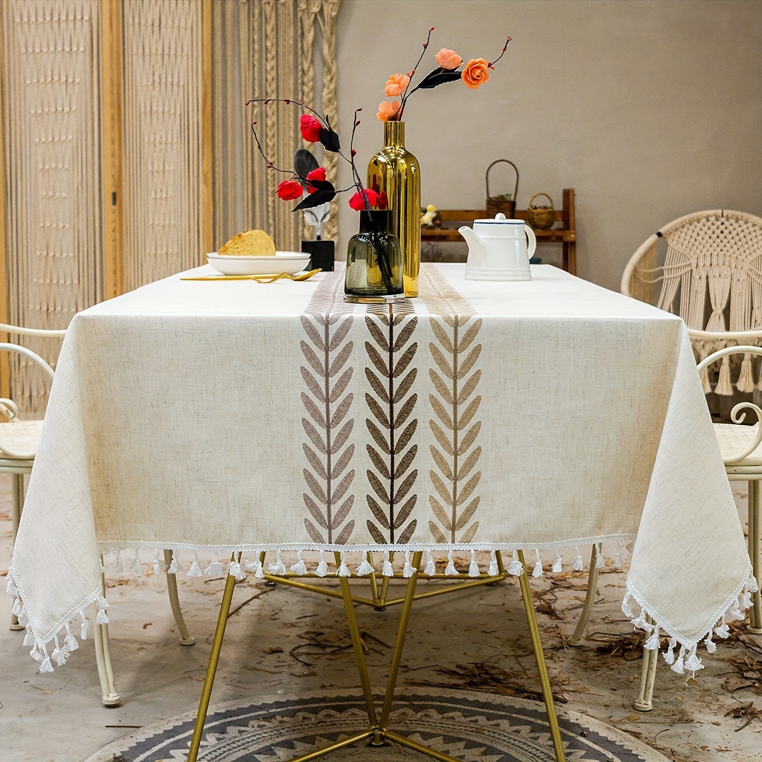 Summer Linen Table Cloth Square Cotton Tablecloth Tassel Dining Table Cover Holiday Table Cloths Tablecloths For Kitchen Dining Farmhouse