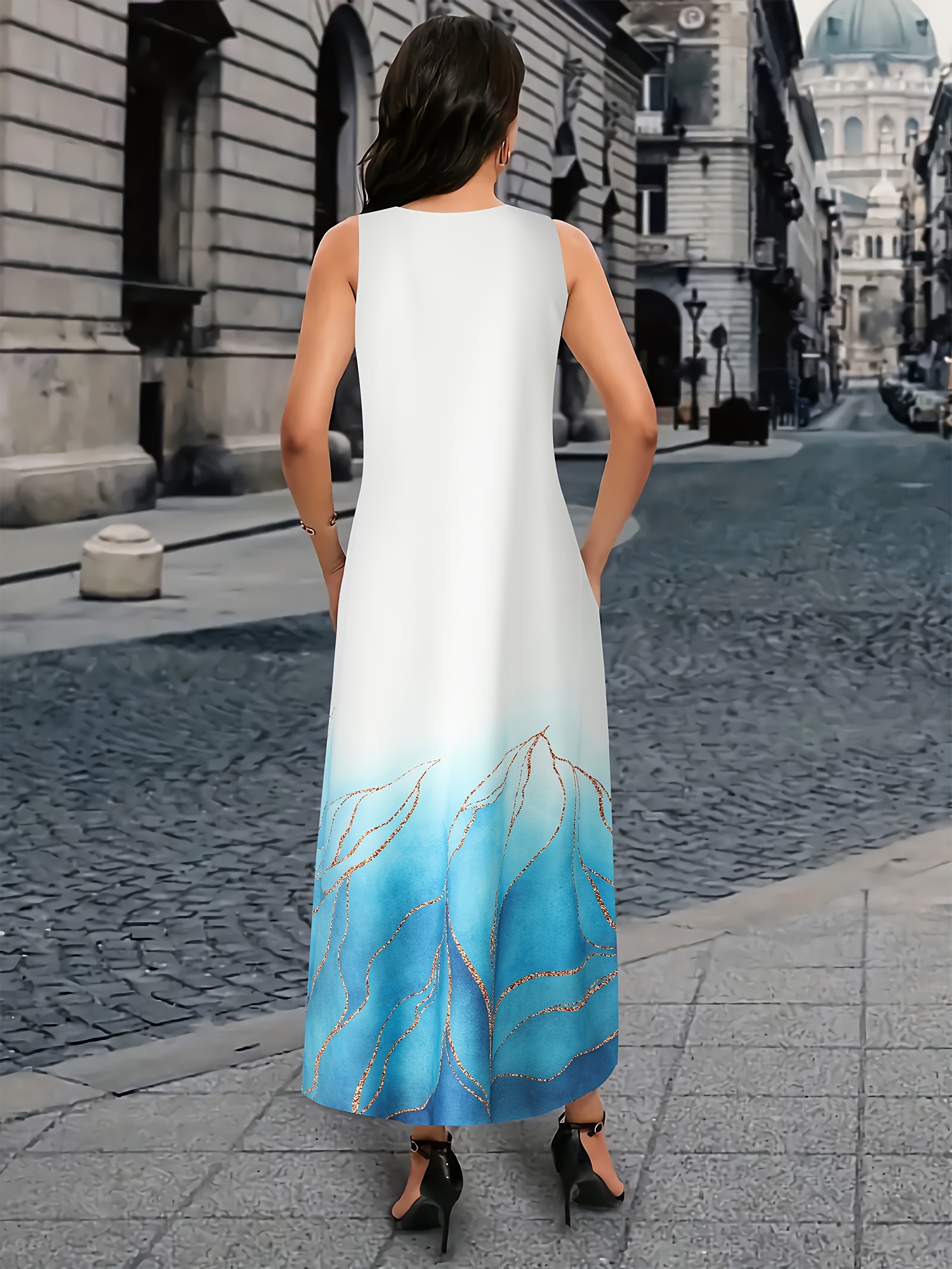collection gradient 3d floral print dress v neck - Temu Japan