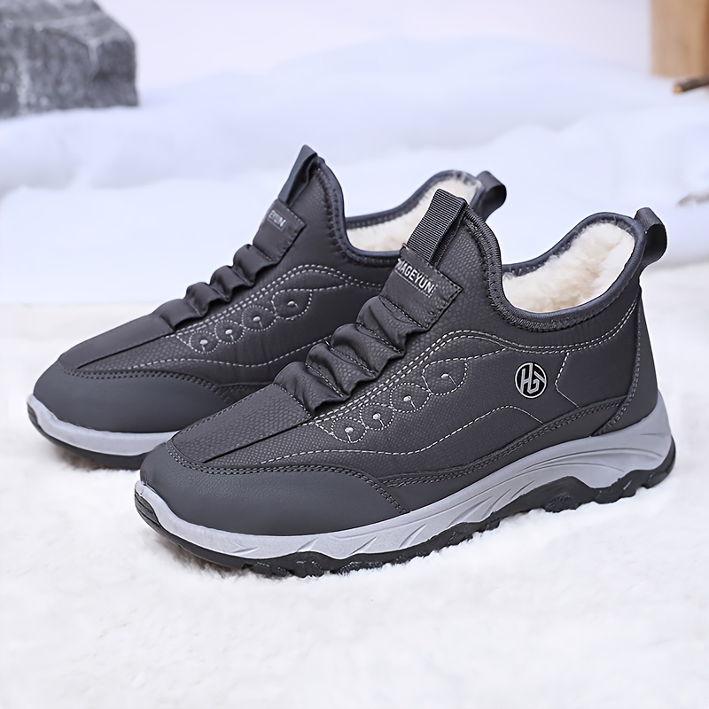 *'S Winter Fleece-Lined Warm Slip-On Sneakers, Waterproof, Anti-Slip  Thickened Casual Sports Shoes, Solid Color, Round Toe, with Microfiber  Synthetic