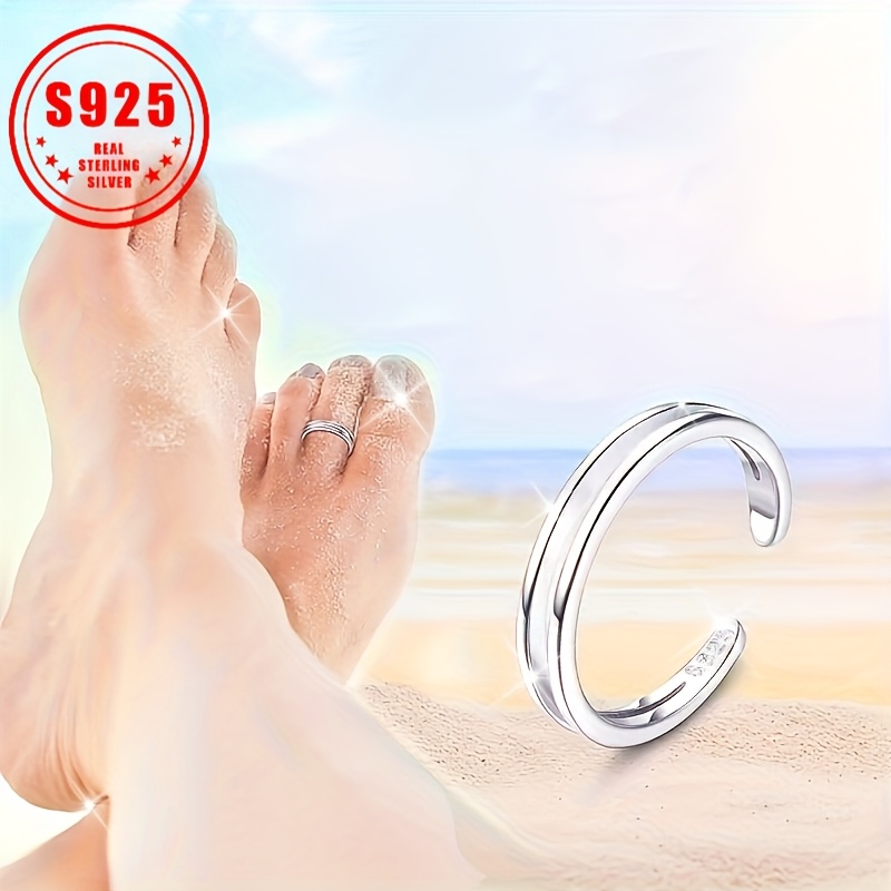 

S925 Sterling Silvery Toe Ring Minimalist Foot Ring Jewelry For Men And Women, Suitable For Wedding And Other .0.8g/0.03oz