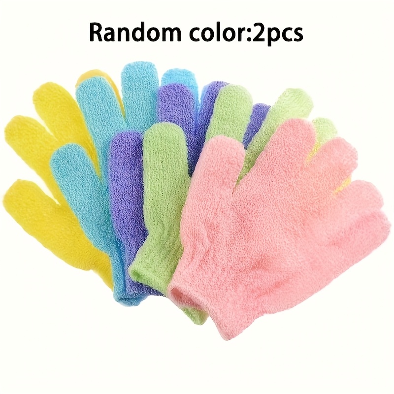 Image of 2pcs Random Color Bathing Gloves Exfoliating Towel Back Scrubber Mud Remover Five-finger Gloves Skin-friendly For Men And Women Bathing Towel