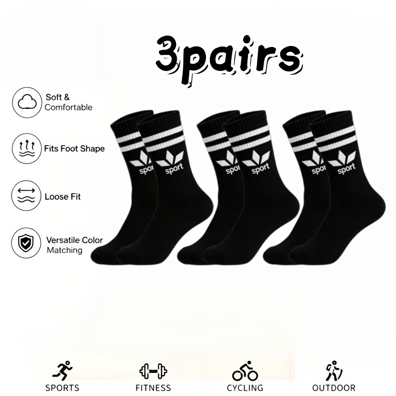 TEMU 3 Pairs Women' & Men' Tube Socks - Maple Leaf Stripe Athletic & Casual Suitable For Running, Hiking, Gym, Travel - Soft Care Socks With Double